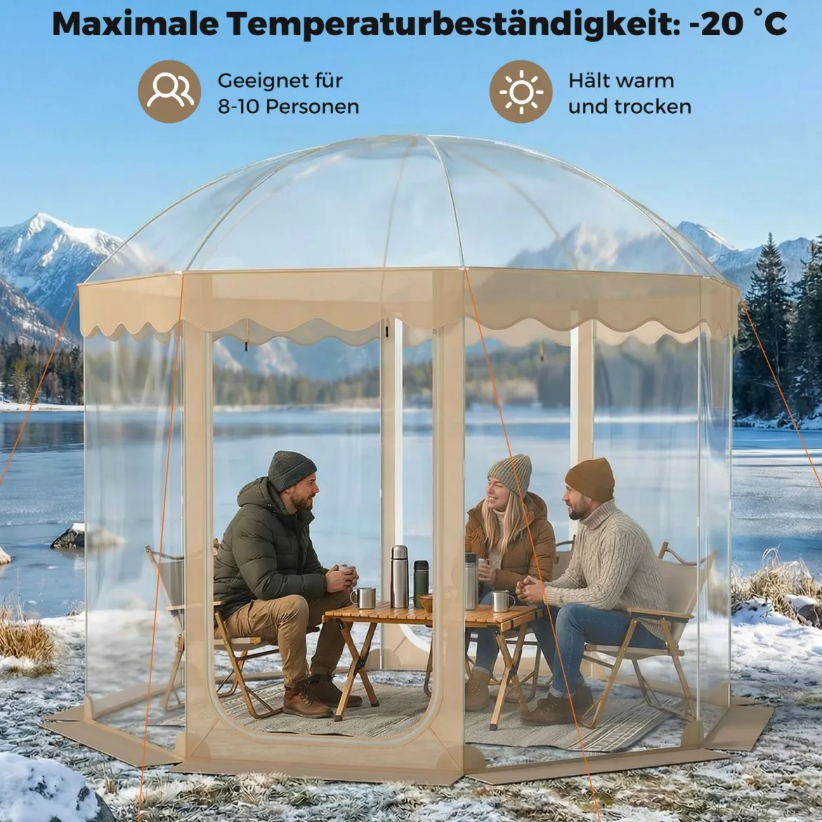 Transparentes Pop up Zelt für 8-10 Personen mit 540°Blick & Tragetasche Wetterfestes Wurfzelt