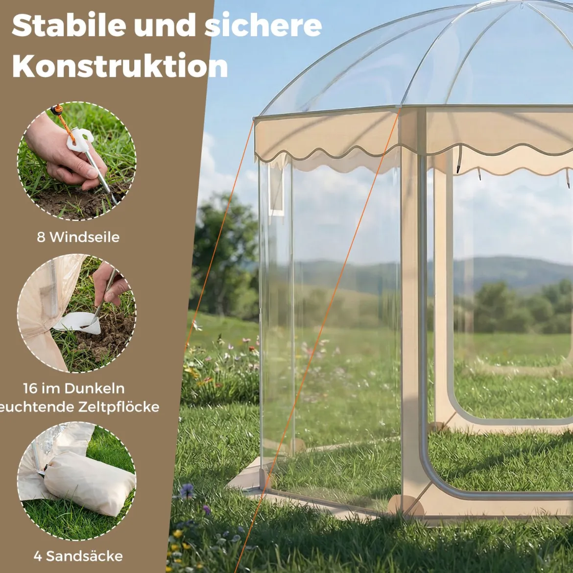 Transparentes Pop up Zelt für 8-10 Personen mit 540°Blick & Tragetasche Wetterfestes Wurfzelt