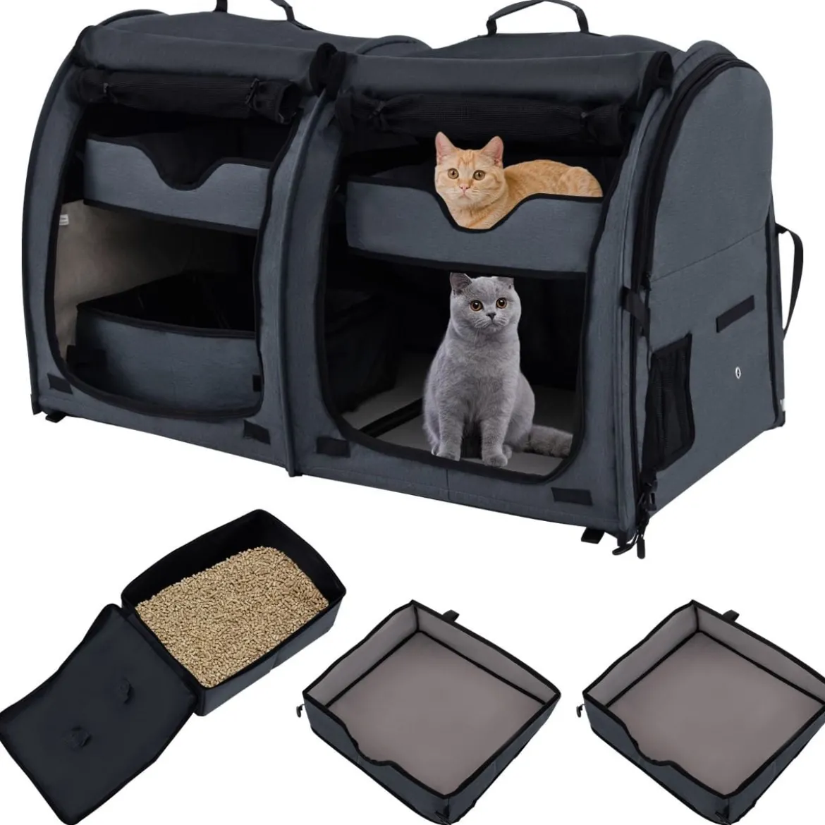 Transporttasche mit Abnehmbaren Hängematten & Matratze & Katzentoilette Schwarz