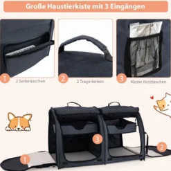 Transporttasche mit Abnehmbaren Hängematten & Matratze & Katzentoilette Schwarz