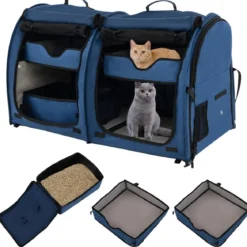 Transporttasche mit Abnehmbaren Hängematten & Matratze & Katzentoilette Marineblau