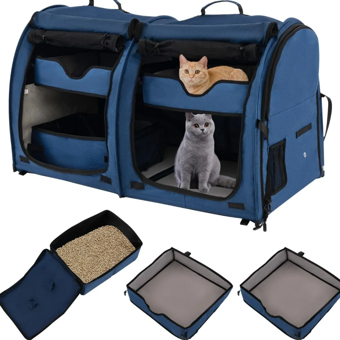 Transporttasche mit Abnehmbaren Hängematten & Matratze & Katzentoilette Marineblau