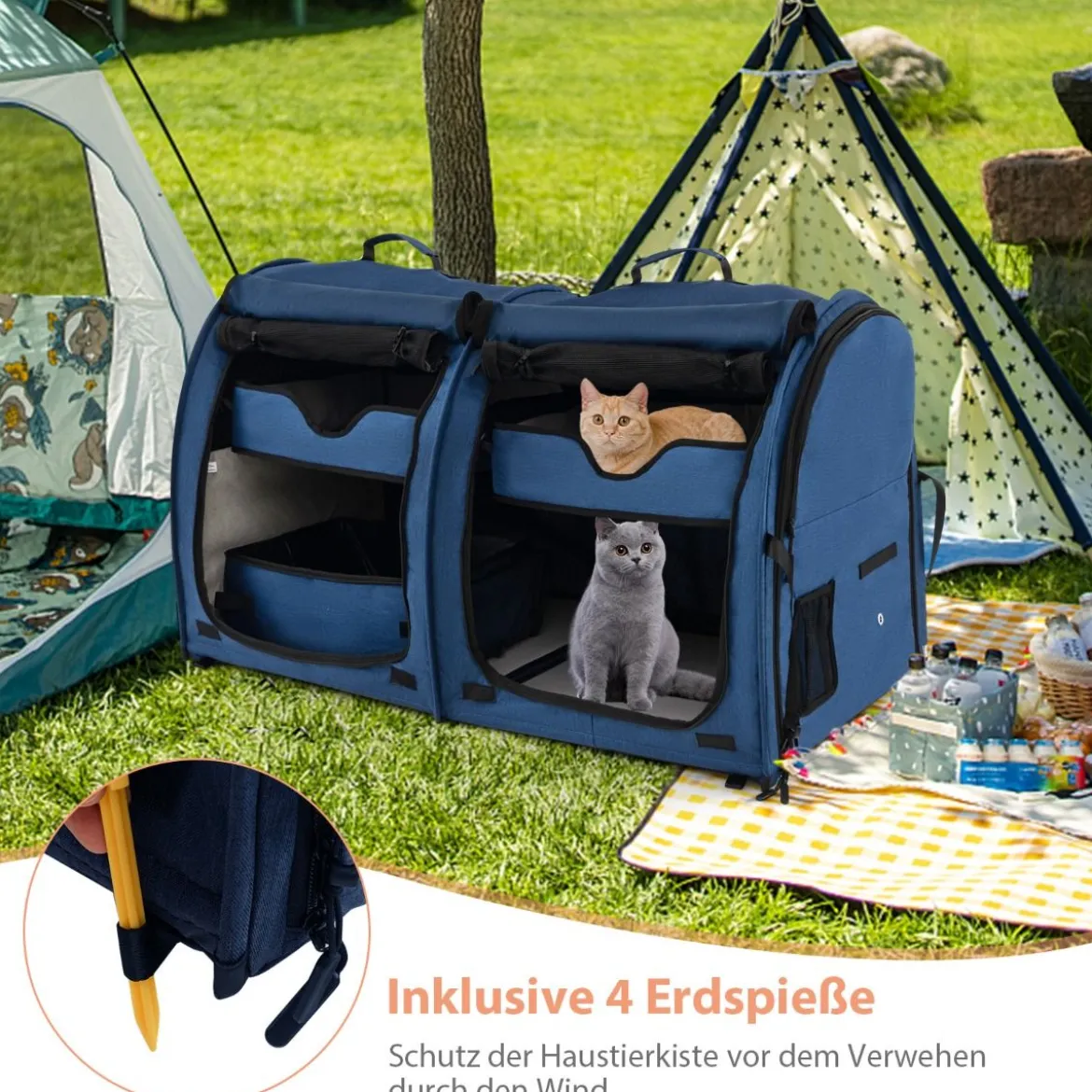 Transporttasche mit Abnehmbaren Hängematten & Matratze & Katzentoilette Marineblau