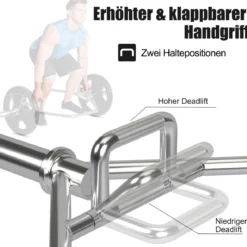 Trap Bar mit 2 Federverschlüsse & Klappbarem Griff Hantelstange Hex Bar Olympic Bar Silber