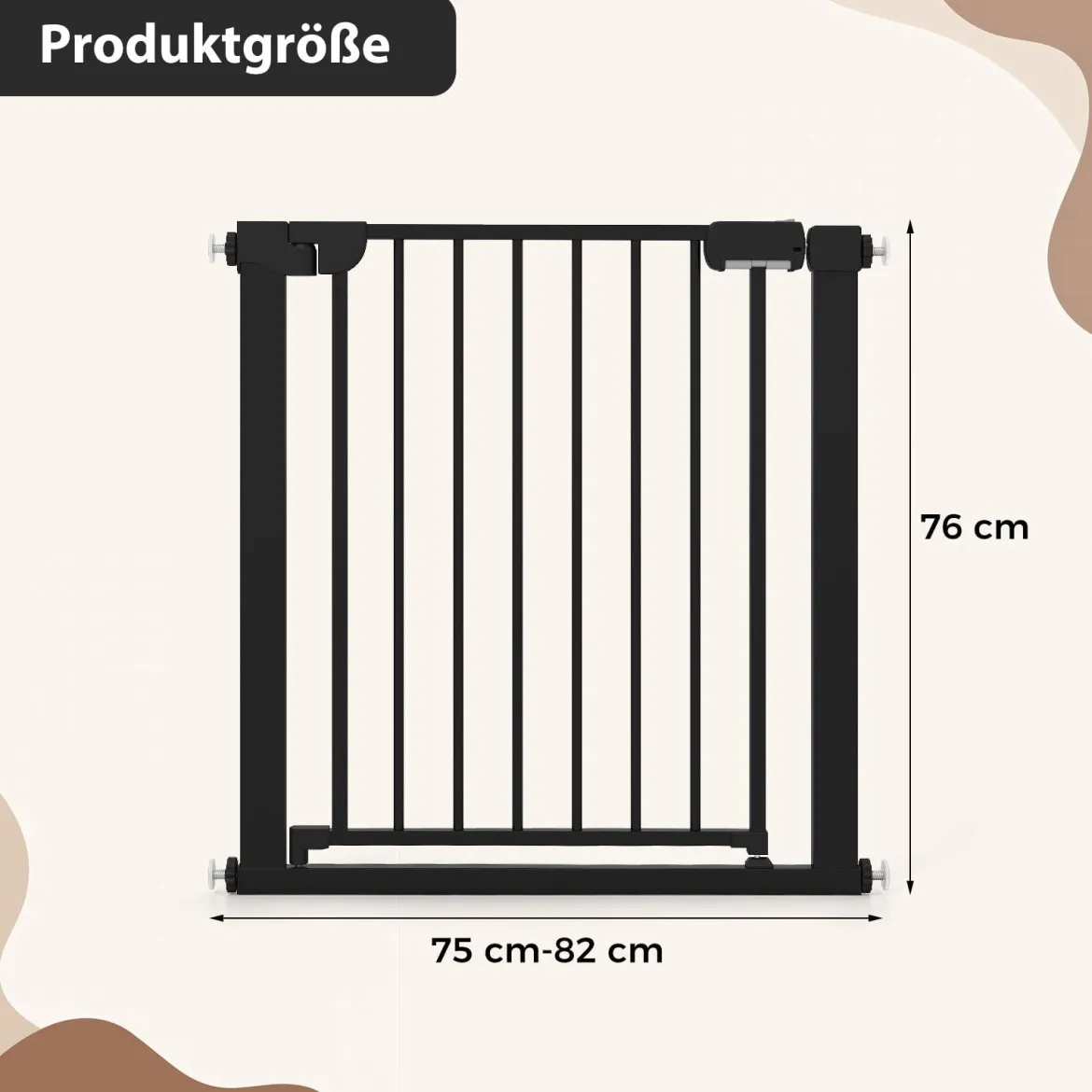 Treppenschutzgitter ohne Bohren mit 75-82 cm Breite Auto-Close Türschutzgitter Schwarz