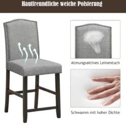 2 Tresenhocker Esszimmer-Barhocker mit Polsterung Beine aus Kautschukholz hohe Freizeitstühle Grau
