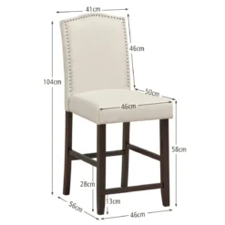 2 Tresenhocker Esszimmer-Barhocker mit Polsterung Beine aus Kautschukholz hohe Freizeitstühle Beige