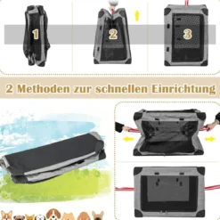 3-türige Klappbare Hundekiste mit Abnehmbarem Pad & Metallrahmen 93 x 66 x 66 cm