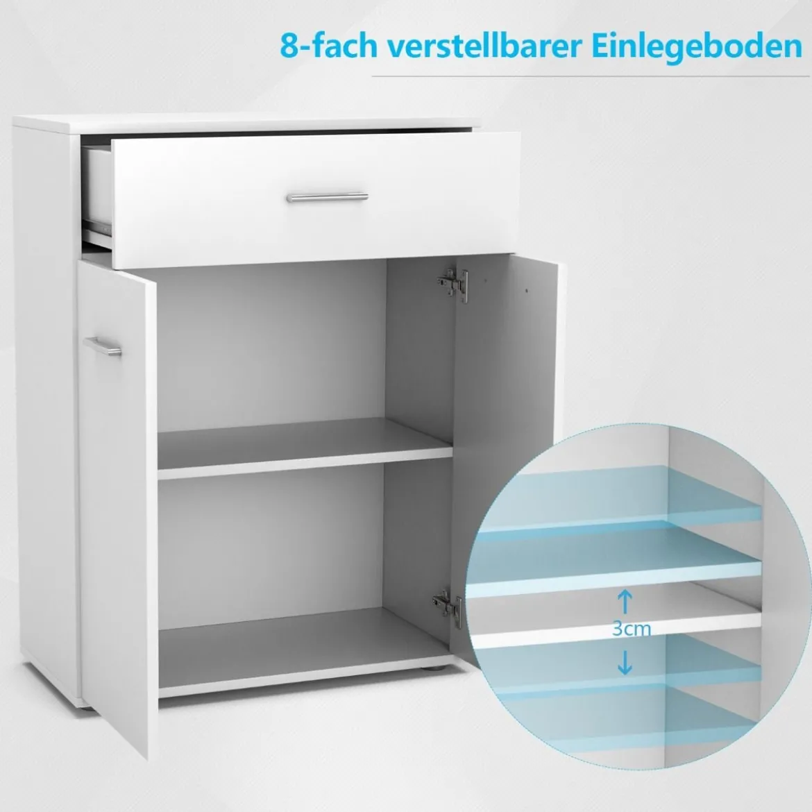 2-türiger Badschrank aus Holz mit Großer Schublade & Verstellbarem Regal Weiß