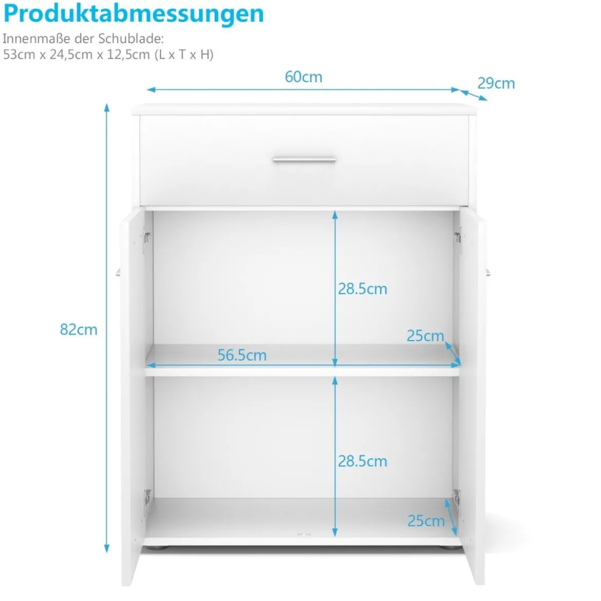2-türiger Badschrank aus Holz mit Großer Schublade & Verstellbarem Regal Weiß