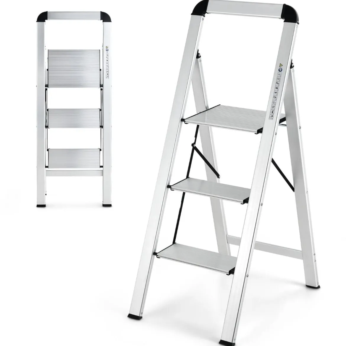 Trittleiter mit 3 Stufen Klappbarer Tritthocker aus Aluminium mit Rutschfesten Stufen 62 x 44 x 109 cm Silber
