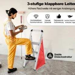 Trittleiter mit 3 Stufen Klappbarer Tritthocker aus Aluminium mit Rutschfesten Stufen 62 x 44 x 109 cm Silber