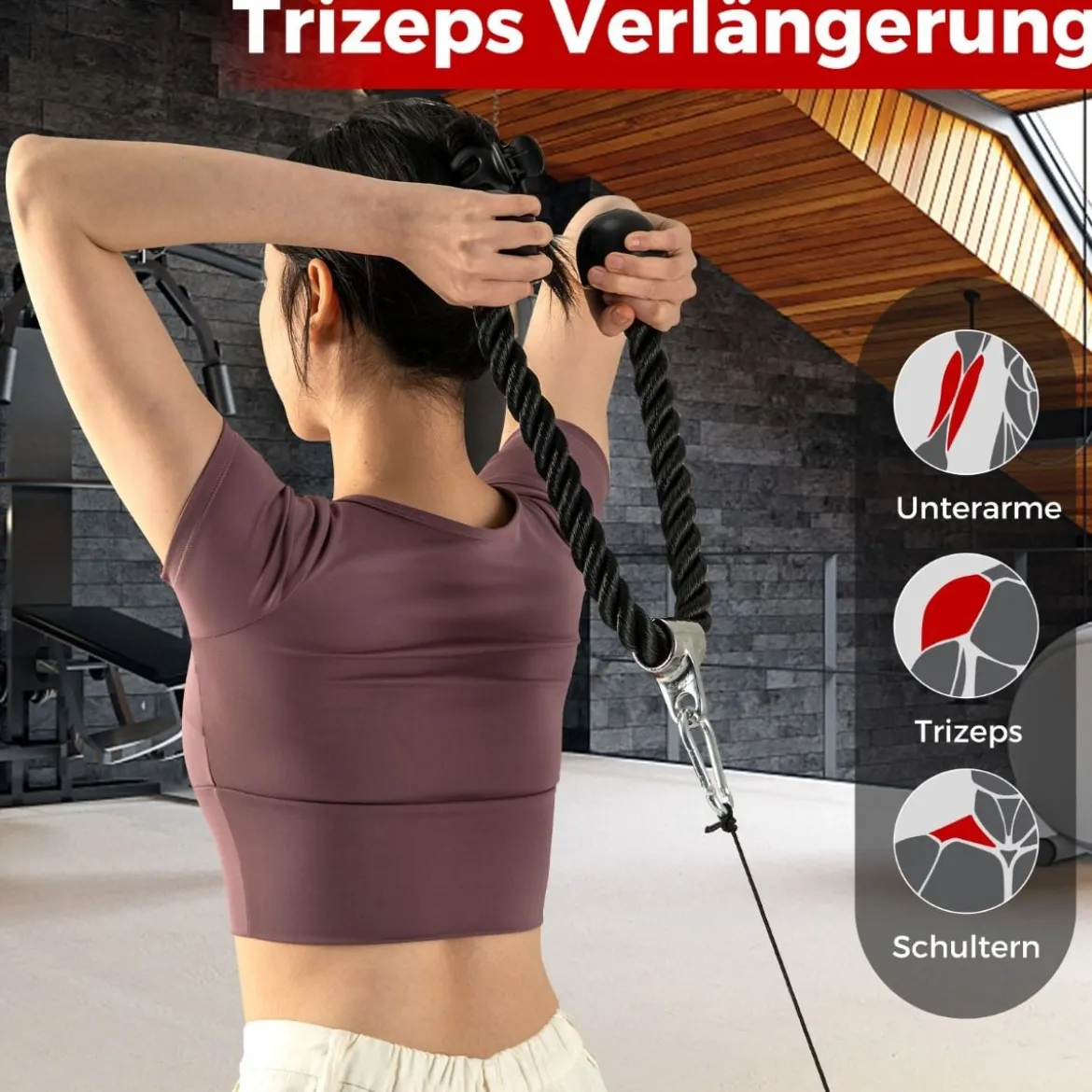 Trizeps-Kabelzug Nach Unten Drücken 4 teiliges Gewicht Maschinenzubehör mit Trizepsseil
