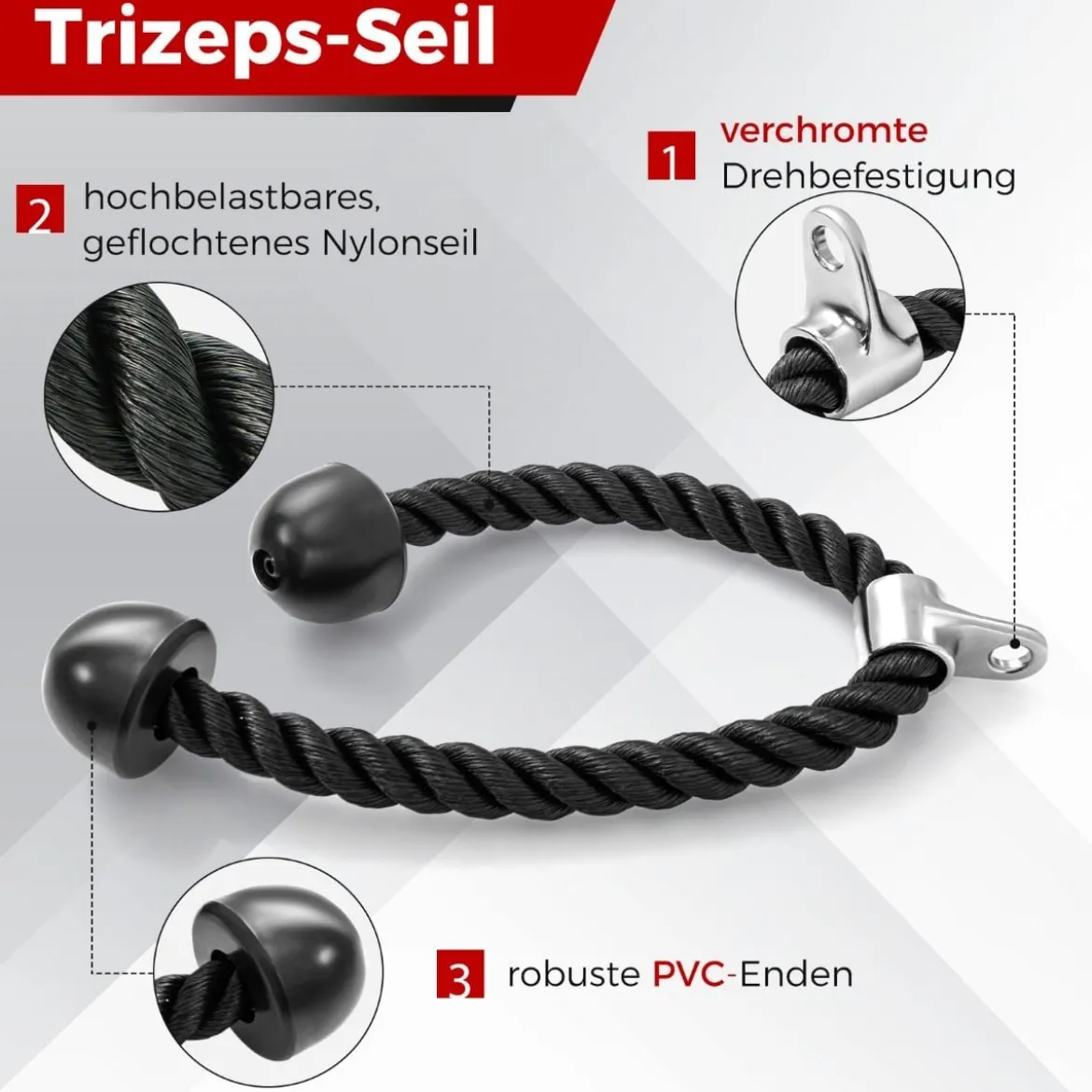 Trizeps-Kabelzug Nach Unten Drücken 3 teiliges Gewicht Maschinenzubehör mit Trizepsseil
