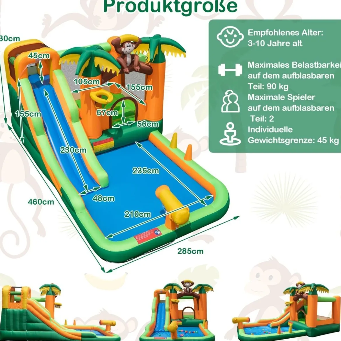 Tropischer 7-in-1-Wasserpark mit Rutsche & Basketballkorb & Wasserpistole mit 680-W Gebläse