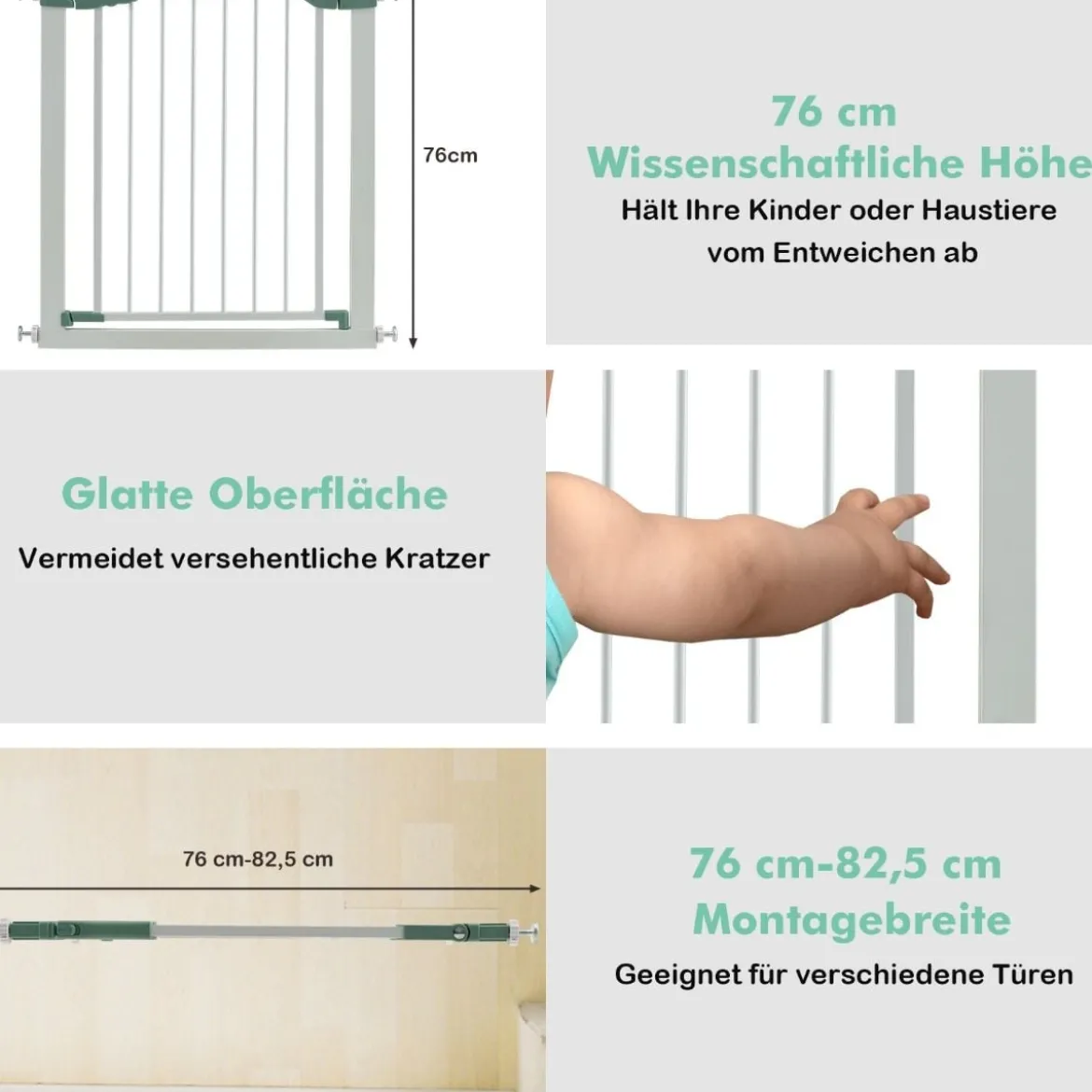 Türschutzgitter Baby 76-83 cm Sicherheitsgitter aus Metall Weiß