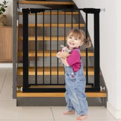 Türschutzgitter Baby 76-83 cm Sicherheitsgitter aus Metall Schwarz