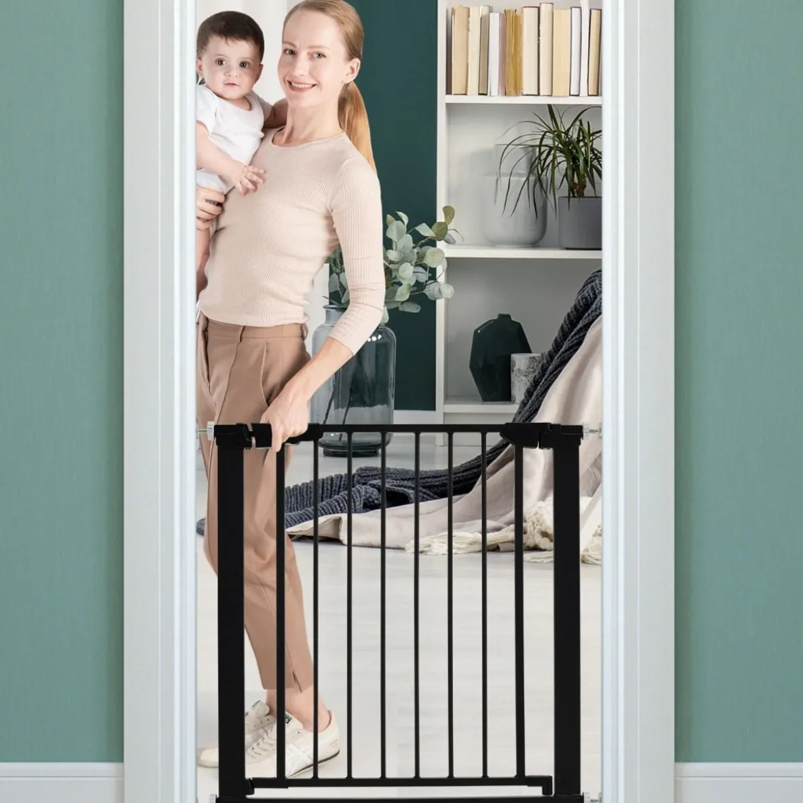 Türschutzgitter Baby 76-83 cm Sicherheitsgitter aus Metall Schwarz