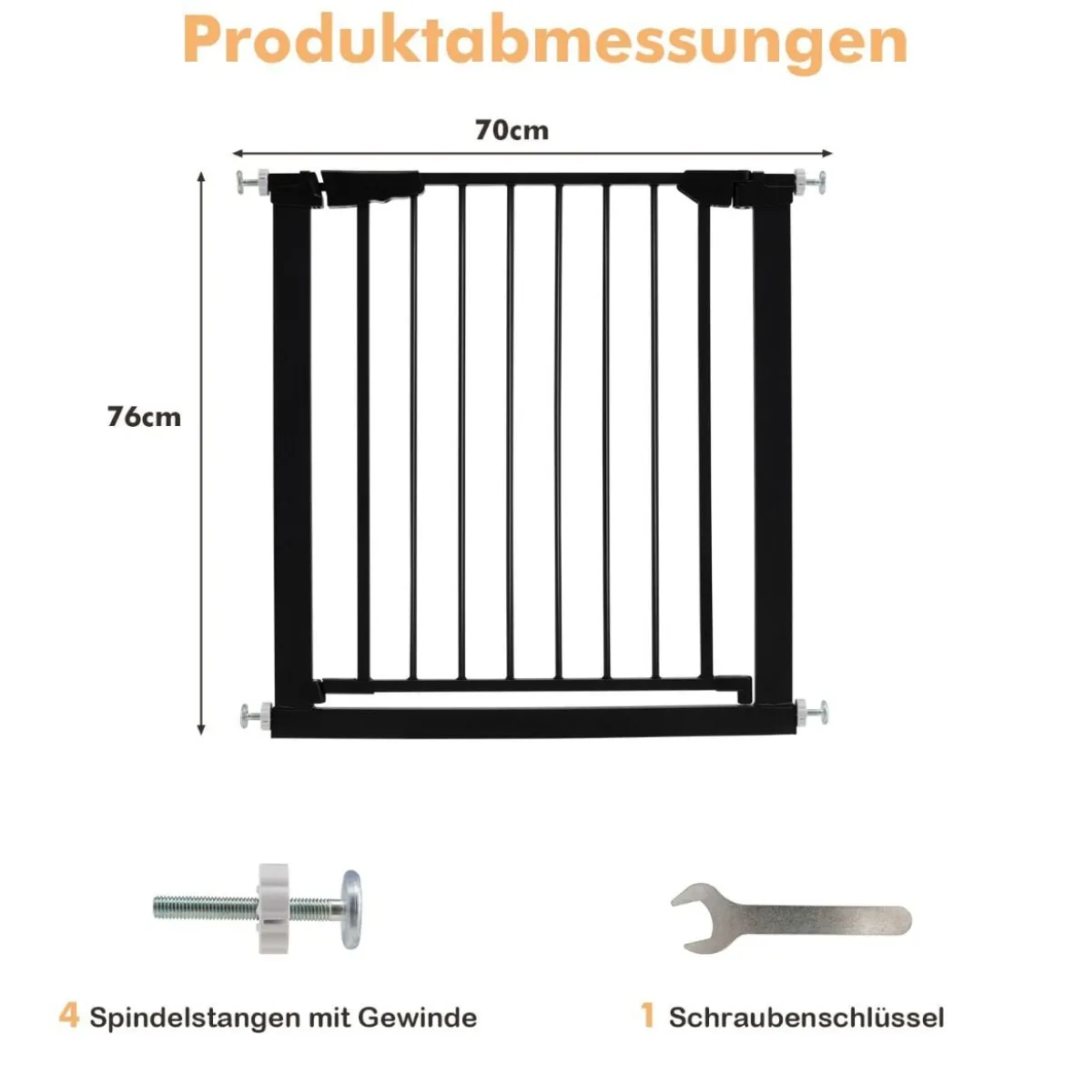 Türschutzgitter Baby 76-83 cm Sicherheitsgitter aus Metall Schwarz