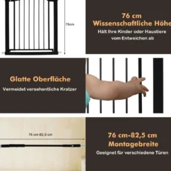 Türschutzgitter Baby 76-83 cm Sicherheitsgitter aus Metall Schwarz