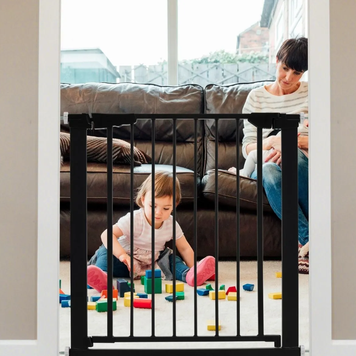 Türschutzgitter Baby 76-83 cm Sicherheitsgitter aus Metall Schwarz