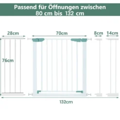 Türschutzgitter Baby 80-132cm Treppenschutzgitter aus Metall ohne Bohren 80-130 x 2 x 76 cm Weiß