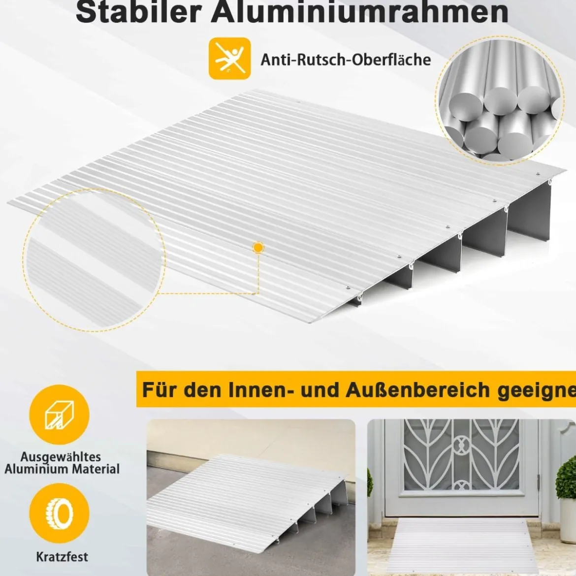 Türschwellenrampe 13 cm hohe Einstiegsrampe mit verstellbarem Aluminiumrahmen rutschfester Zugangsrampe