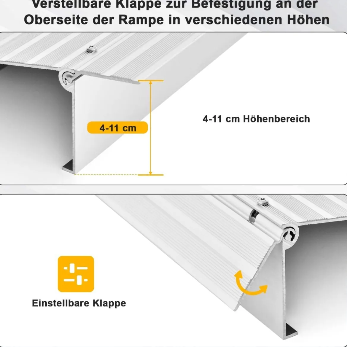 Türschwellenrampe 10,5 cm hohe Einstiegsrampe mit verstellbarem Aluminiumrahmen rutschfester Zugangsrampe