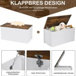 Truhenbank mit Stauraum Sitzbank mit Deckel & Einklemmschutz 90 x 45 x 45,5 cm