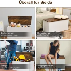 Truhenbank mit Stauraum Sitzbank mit Deckel & Einklemmschutz 90 x 45 x 45,5 cm