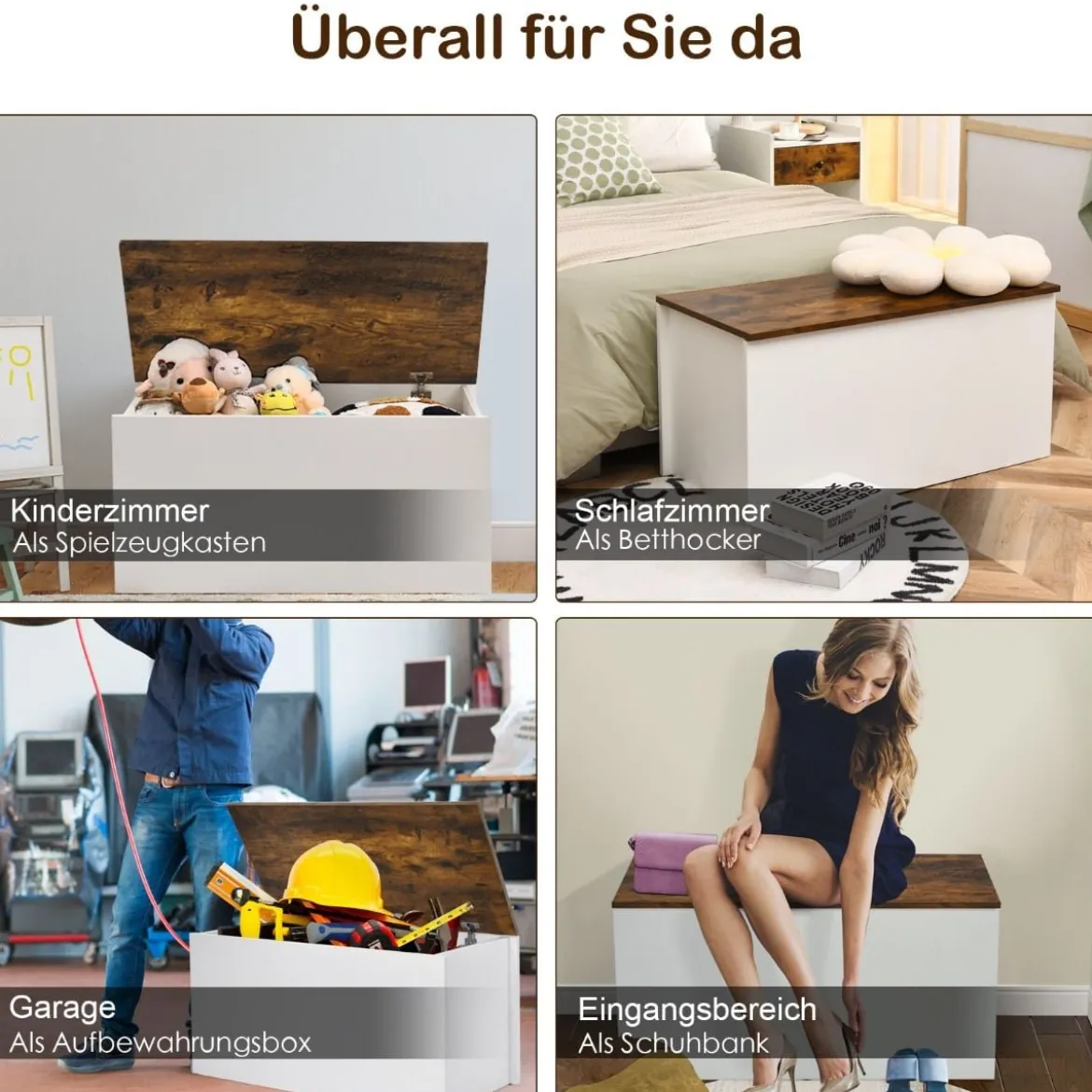 Truhenbank mit Stauraum Sitzbank mit Deckel & Einklemmschutz 90 x 45 x 45,5 cm