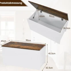 Truhenbank mit Stauraum Sitzbank mit Deckel & Einklemmschutz 90 x 45 x 45,5 cm