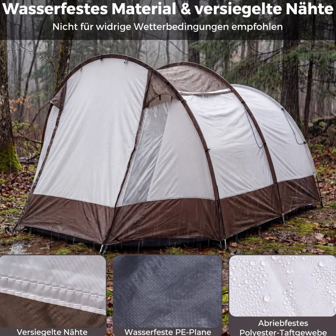 Tunnelzelt für 4-6 Personen Wasserfestes Campingzelt mit Großem Vorraum & Belüftungstür