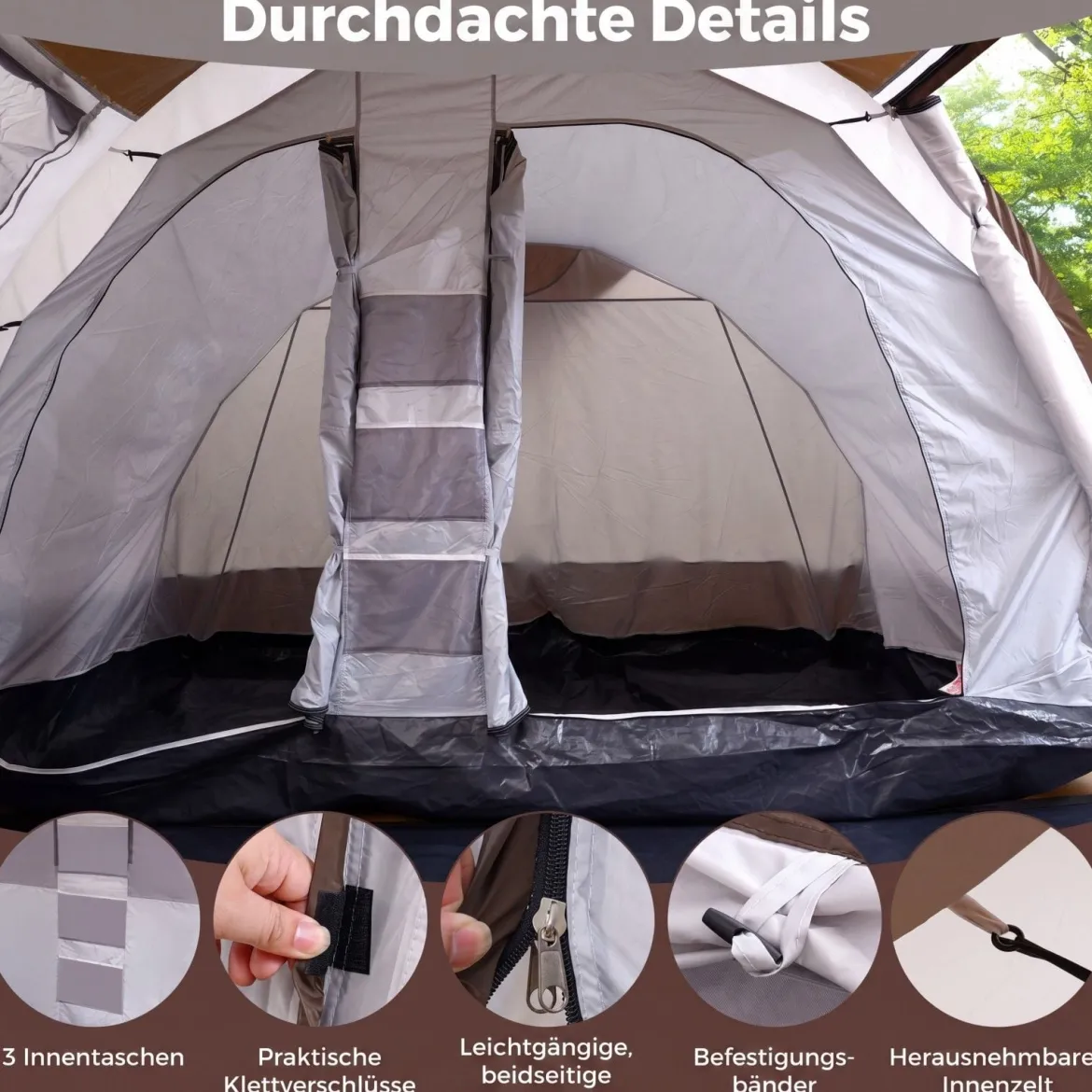 Tunnelzelt für 4-6 Personen Wasserfestes Campingzelt mit Großem Vorraum & Belüftungstür