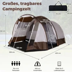 Tunnelzelt für 4-6 Personen Wasserfestes Campingzelt mit Großem Vorraum & Belüftungstür
