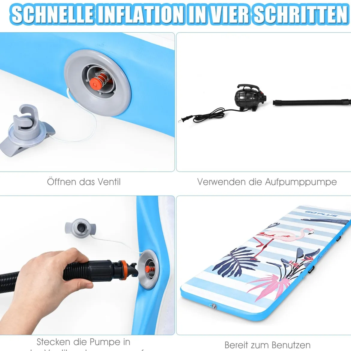 Turnmatte Gymnastik-Trainingsmatte mit elektrischer Luftpumpe 300 x 100 x 10 cm Blau