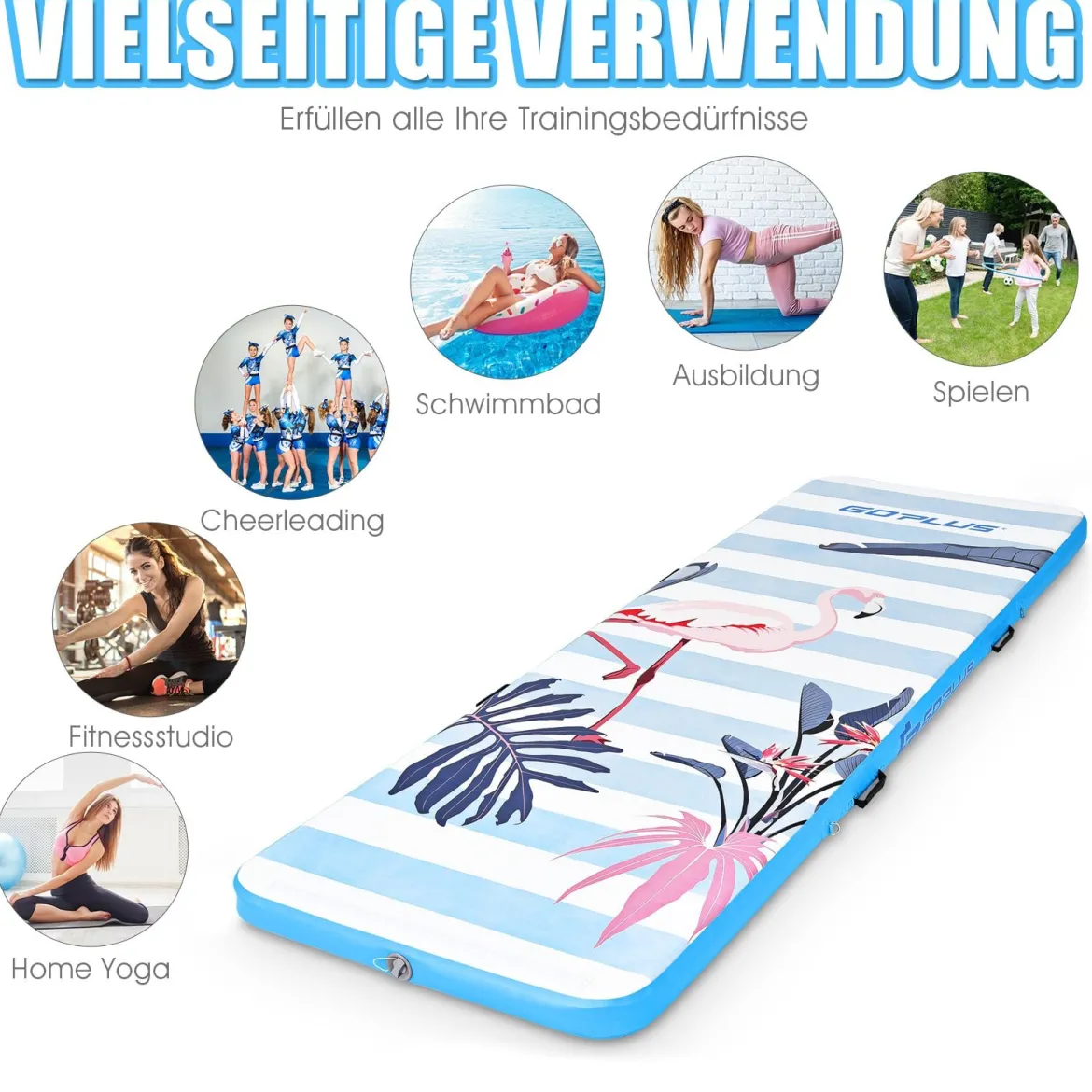 Turnmatte Gymnastik-Trainingsmatte mit elektrischer Luftpumpe 300 x 100 x 10 cm Blau