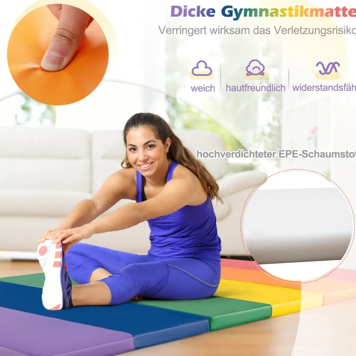 Turnmatte klappbar Weichbodenmatte Gymnastikmatte 5 fach faltbar aus PU mit Tragegriff 180 x 120 x 4 cm