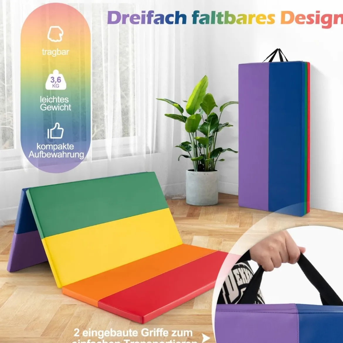 Turnmatte klappbar Weichbodenmatte Gymnastikmatte 5 fach faltbar aus PU mit Tragegriff 180 x 120 x 4 cm