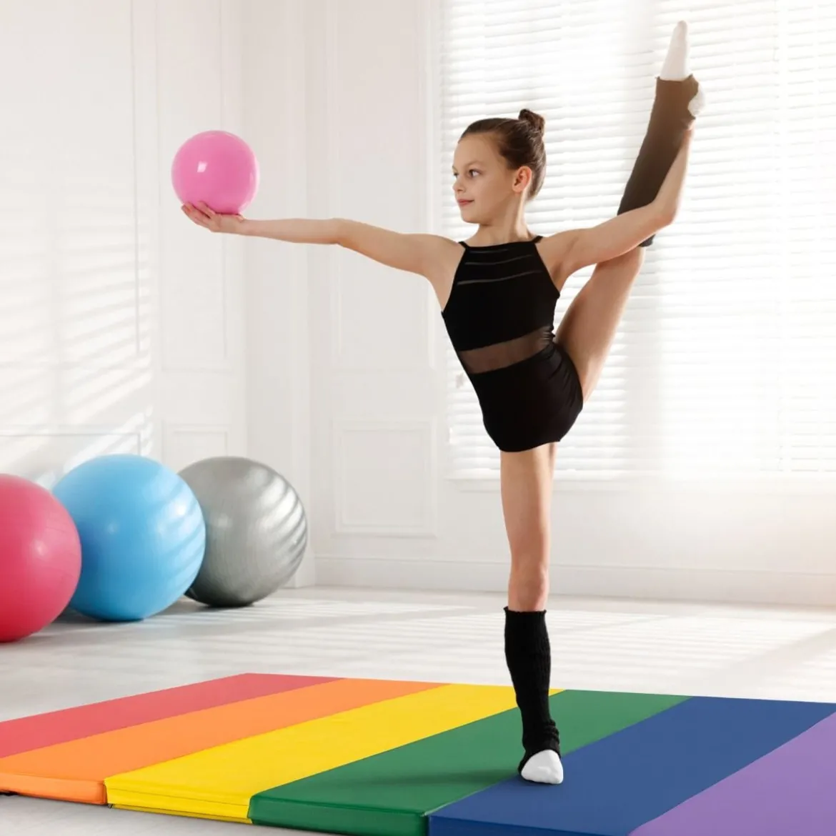 Turnmatte klappbar Weichbodenmatte Gymnastikmatte 5 fach faltbar aus PU mit Tragegriff 180 x 120 x 4 cm