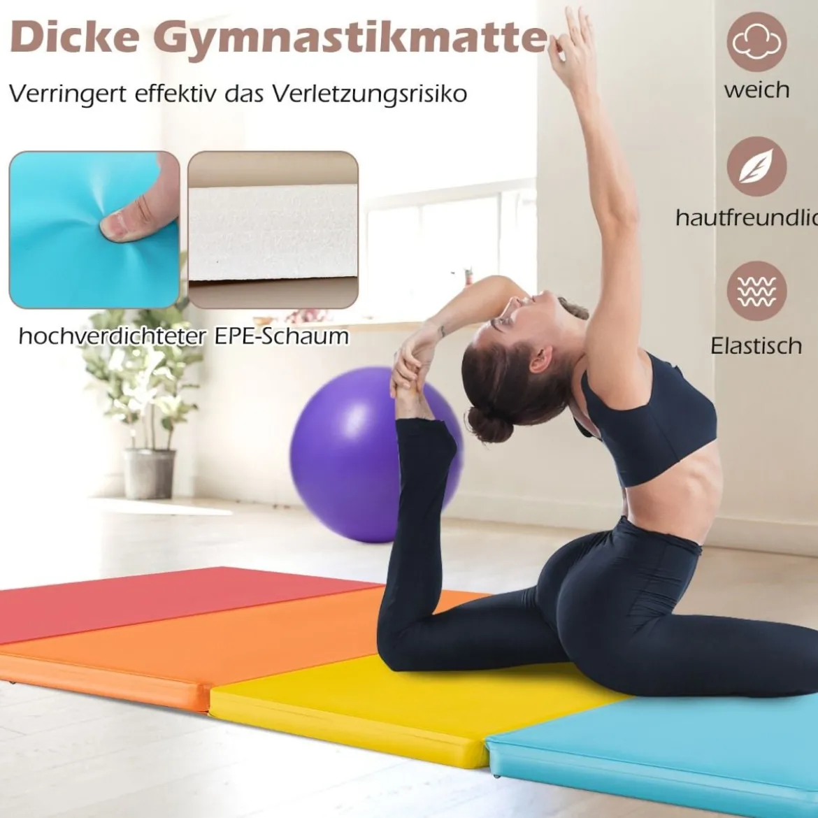Turnmatte klappbar Weichbodenmatte Gymnastikmatte 5 fach faltbar aus PU 201 x 75 x 3 cm