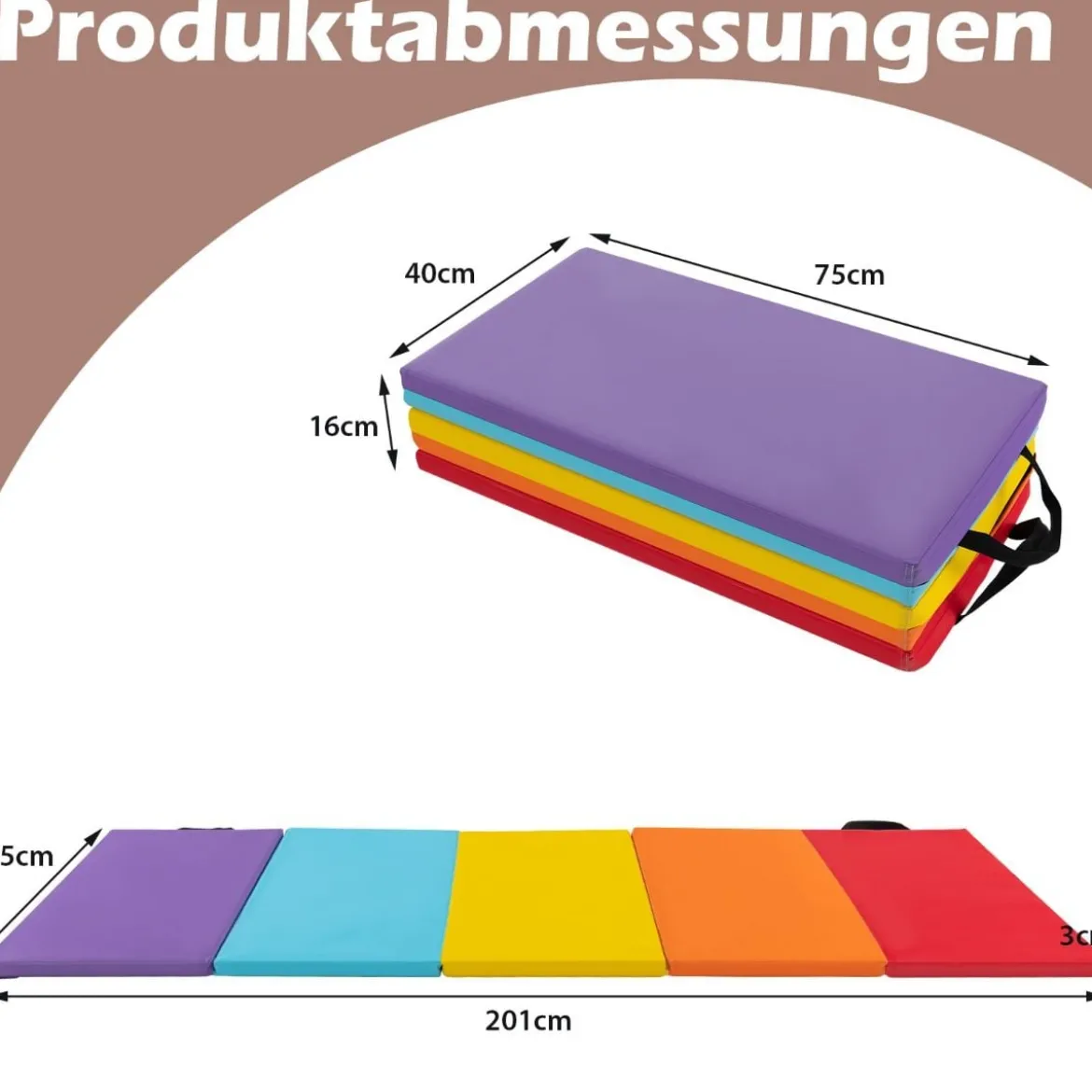 Turnmatte klappbar Weichbodenmatte Gymnastikmatte 5 fach faltbar aus PU 201 x 75 x 3 cm