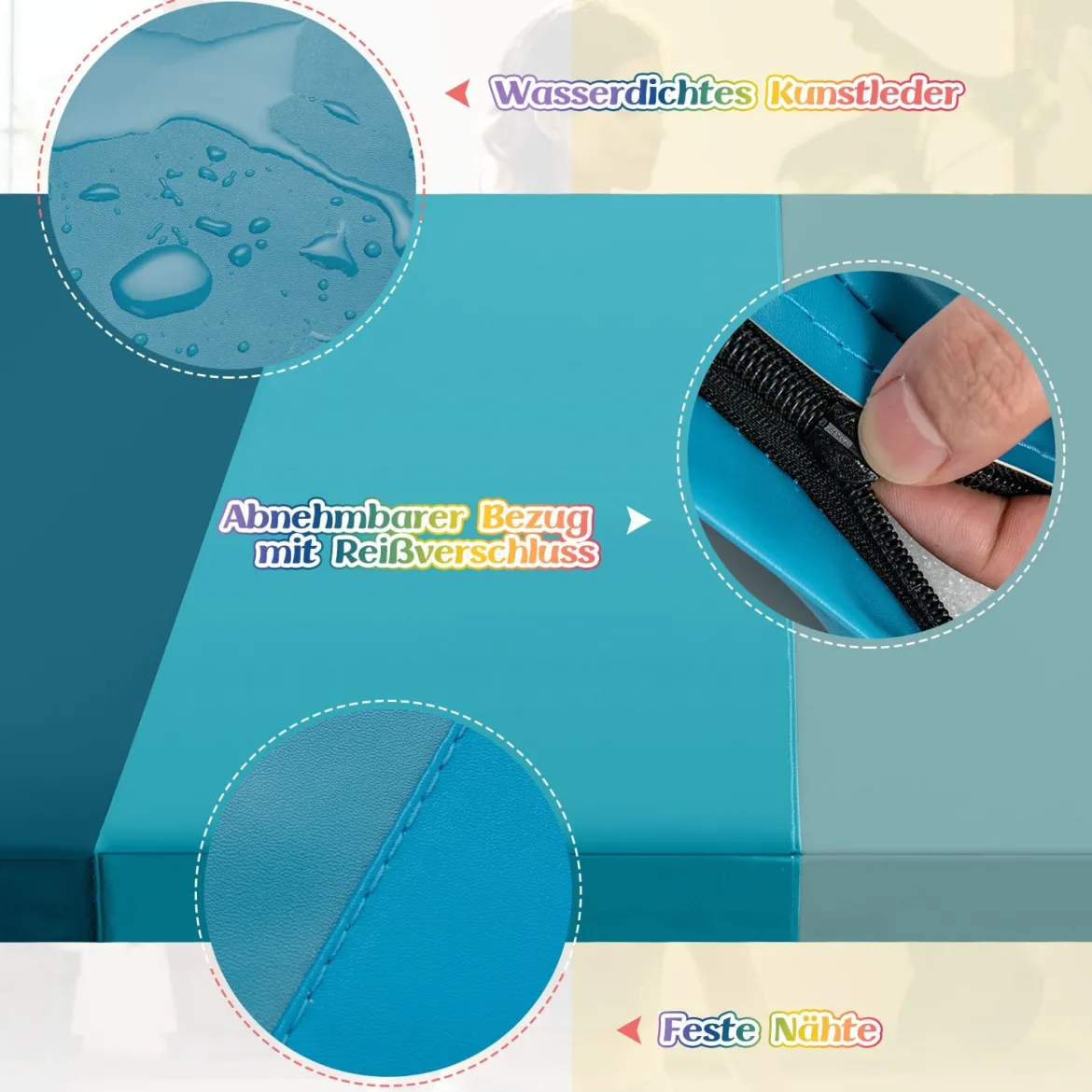 Turnmatte klappbar 180 x 120 cm Weichbodenmatte Gymnastikmatte 3 fach faltbar aus PU mit Tragegriff Blau
