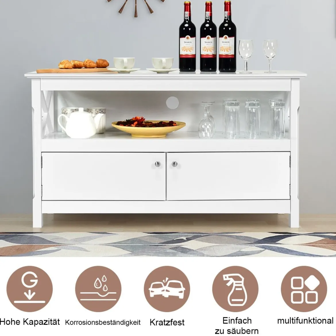 TV-Kommode für Fernseher TV Schrank Kommode Lowboard mit Regal Holz 112 x 40 x 61 cm Weiß
