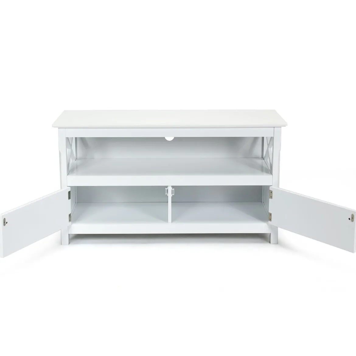 TV-Kommode für Fernseher TV Schrank Kommode Lowboard mit Regal Holz 112 x 40 x 61 cm Weiß