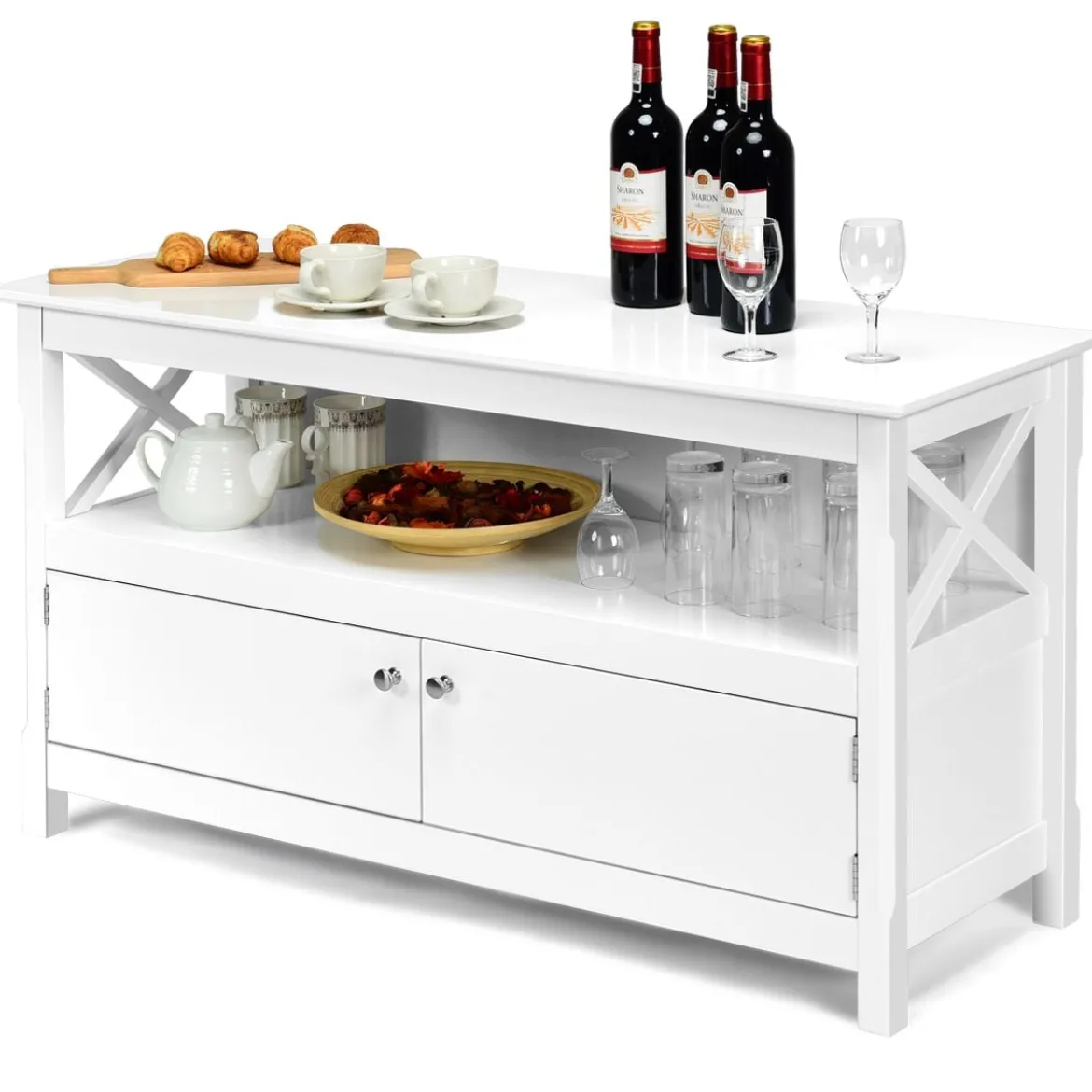 TV-Kommode für Fernseher TV Schrank Kommode Lowboard mit Regal Holz 112 x 40 x 61 cm Weiß