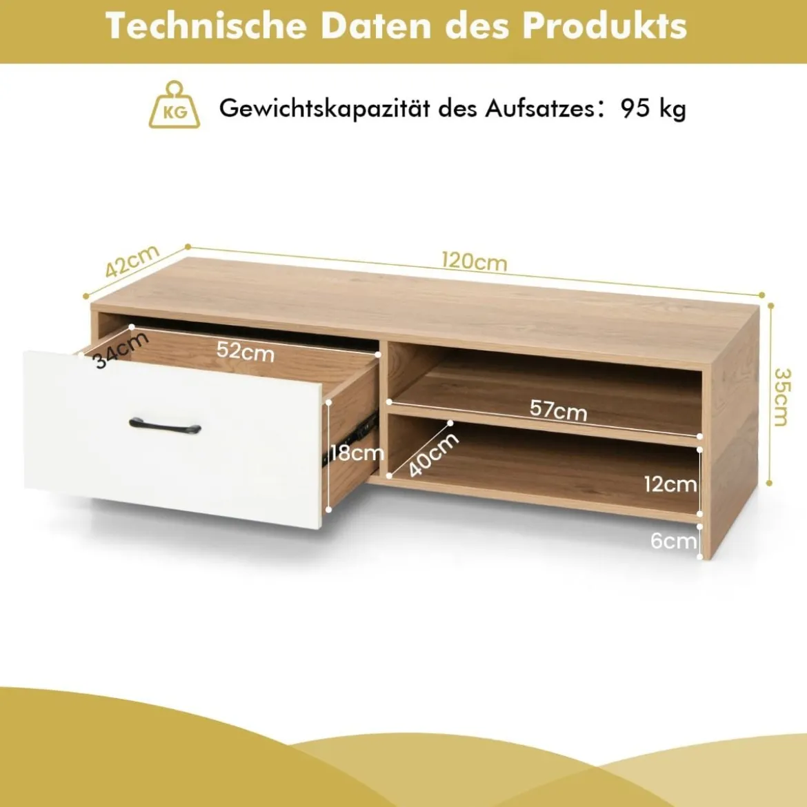 TV-Regal für Fernseher bis zu 55 Zoll mit Schublade und Regal multifunktionaler Fernsehschrank Natur