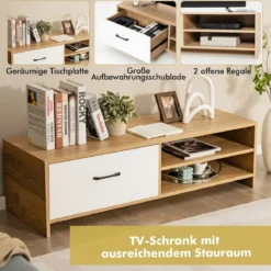TV-Regal für Fernseher bis zu 55 Zoll mit Schublade und Regal multifunktionaler Fernsehschrank Natur