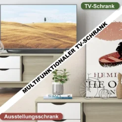 TV-Regal TV-Konsolenschrank für Fernseher bis zu 60 Zoll mit 2 Schubladen 120 x 45 x 45 cm Eiche