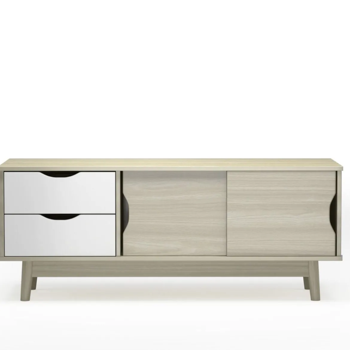 TV-Regal TV-Konsolenschrank für Fernseher bis zu 60 Zoll mit 2 Schubladen 120 x 45 x 45 cm Eiche
